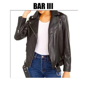 Bar III Faux Leather Buckle Jacket Black